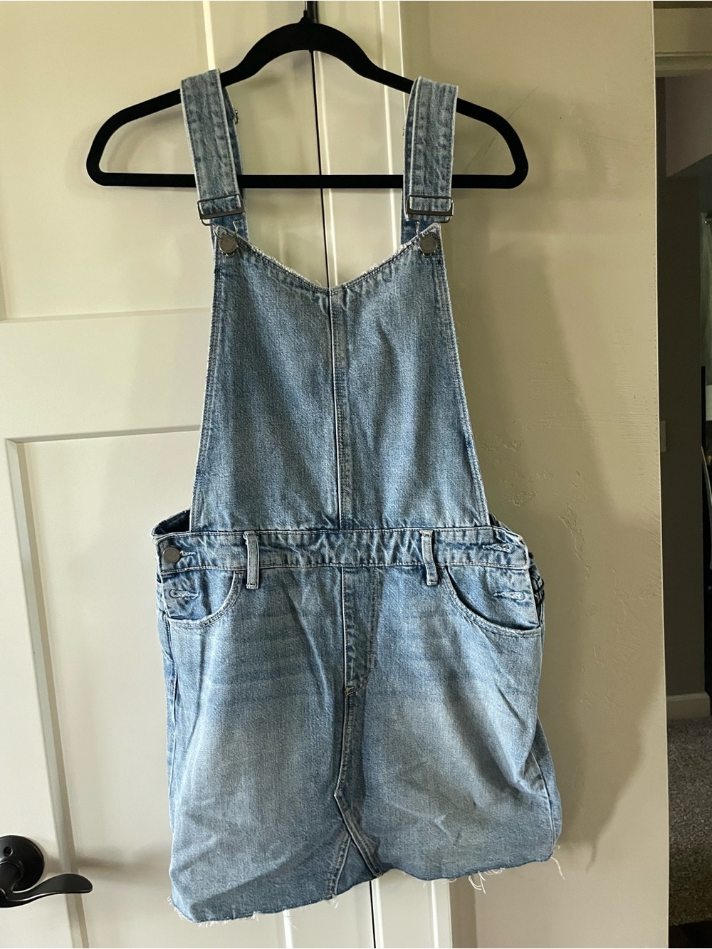 PAIGE Light Blue Denim Mini Overall Dress